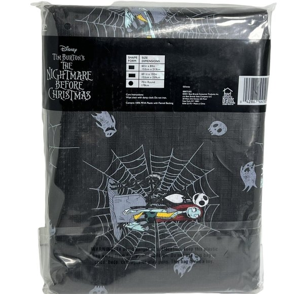 Disney Nightmare Before Christmas Tablecloth 70" Round Jack And Sally Spiderwebs - Picture 12 of 12